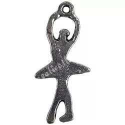 Fémmedál, balerina, platina, 1,3x2,6 cm