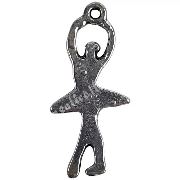 Fémmedál, balerina, platina, 1,3x2,6 cm
