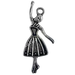 Fémmedál, balerina, platina, 1,3x3 cm