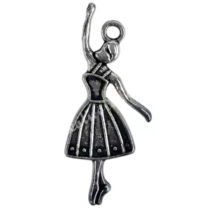 Fémmedál, balerina, platina, 1,3x3 cm