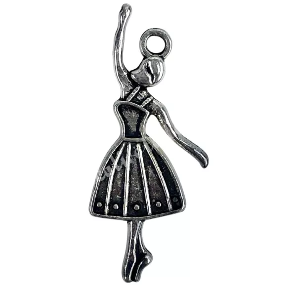 Fémmedál, balerina, platina, 1,3x3 cm