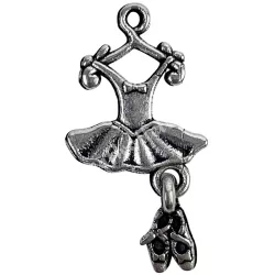Fémmedál, balerina ruha, platina, 1,4x2,5 cm