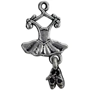 Fémmedál, balerina ruha, platina, 1,4x2,5 cm