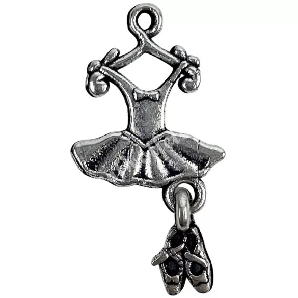 Fémmedál, balerina ruha, platina, 1,4x2,5 cm