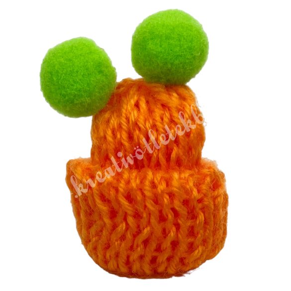 Mini kötött sapka pomponnal, narancs-zöld, 3,5x4 cm