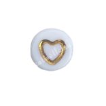 Kerek fehér gyöngy, arany szív mintával, 0,7 cm