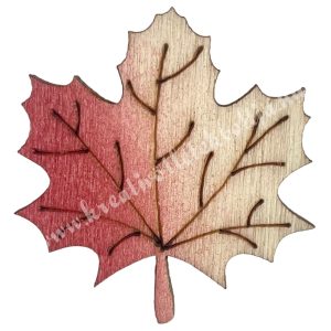 Ragasztható fa juharlevél, natúr-piros, 3x3 cm