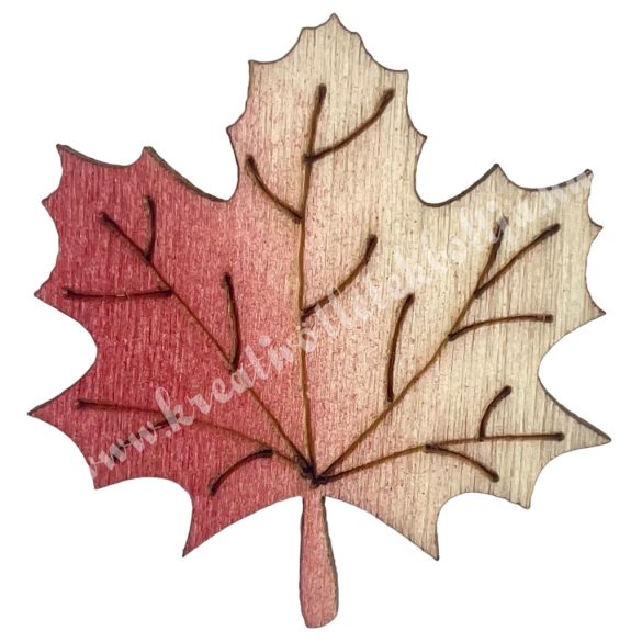 Ragasztható fa juharlevél, natúr-piros, 3x3 cm