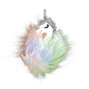 Pompon unikornis, lila-narancssárga-zöld