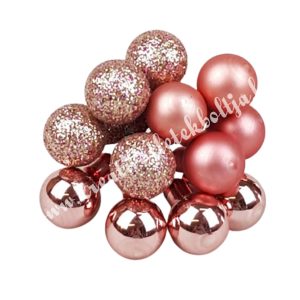 Betűzős üveggömb,  rosegold vegyes, 12 db/csokor, 1,5 cm