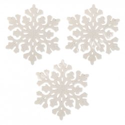 Akasztós hópehely, csillámos, fehér, 9 cm, 3 db/csomag