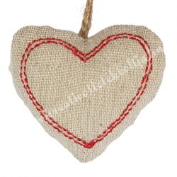Akasztós textil szív, drapp, 6x5,5 cm
