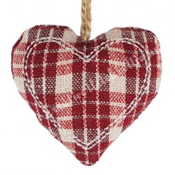 Akasztós textil szív, kockás, bordó, 6x5,5 cm