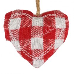 Akasztós textil szív, kockás, piros, 6x5,5 cm