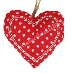 Akasztós textil szív, pöttyös, piros, 6x5,5 cm