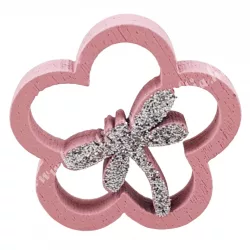 Ragasztható fa virág szitakötővel, rózsaszín, 3 cm