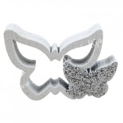   Ragasztható fa pillangó ezüst csillámmal, fehér, 2,6x2,1 cm