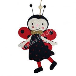 Akasztós dísz, fa katica, 10x17,5 cm