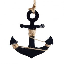 Akasztós fa horgony, fekete, 13x15 cm