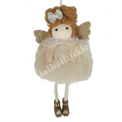 Akasztós, lógó lábú angyal, bézs, 8x16 cm