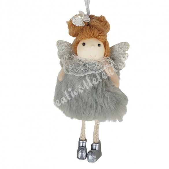 Akasztós, lógó lábú angyal, szürke, 8x16 cm