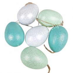   Akasztós tojás, zöld-türkiz-fehér, csillámos, 4,5x6 cm, 6 db/csomag