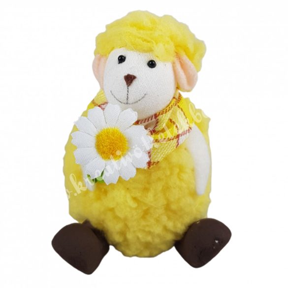 Ülő bárány virággal, sárga 7x10 cm