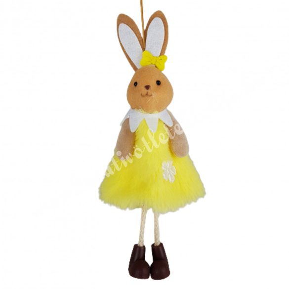 Akasztós nyuszi lány, sárga szoknyában, 9x21 cm