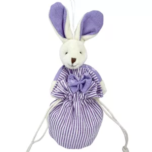 Textil tasak nyuszival, csíkos, lila, 12x19 cm