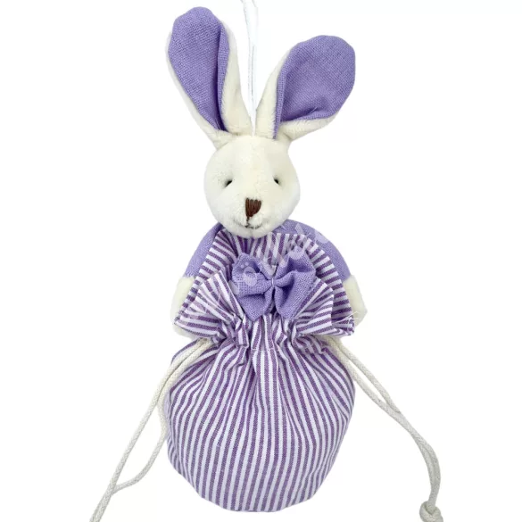 Textil tasak nyuszival, csíkos, lila, 12x19 cm
