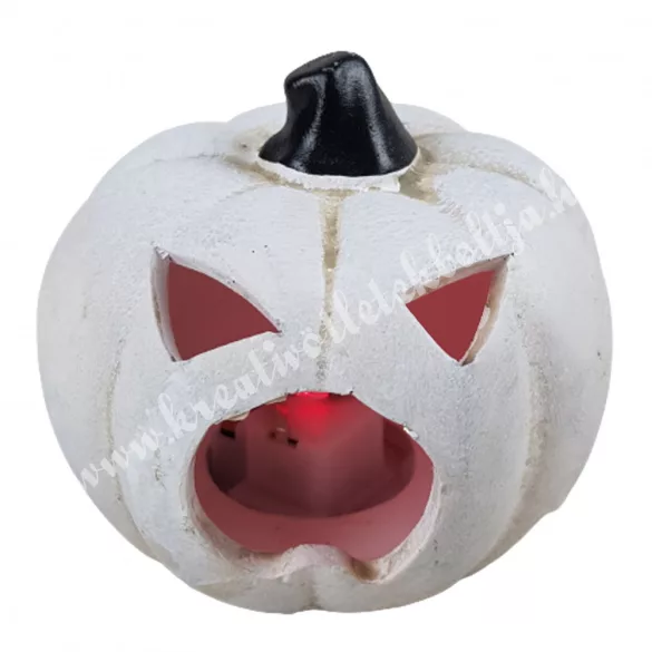 Kerámia tök, fehér, váltakozó LED világítással, 7,5x7 cm