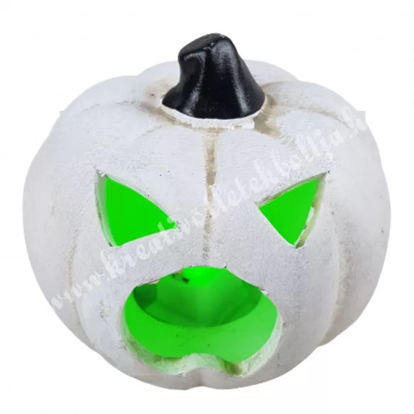 Kerámia tök, fehér, váltakozó LED világítással, 7,5x7 cm