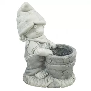 Kültéri kőkaspó, kendős kisfiúval, 27x36 cm