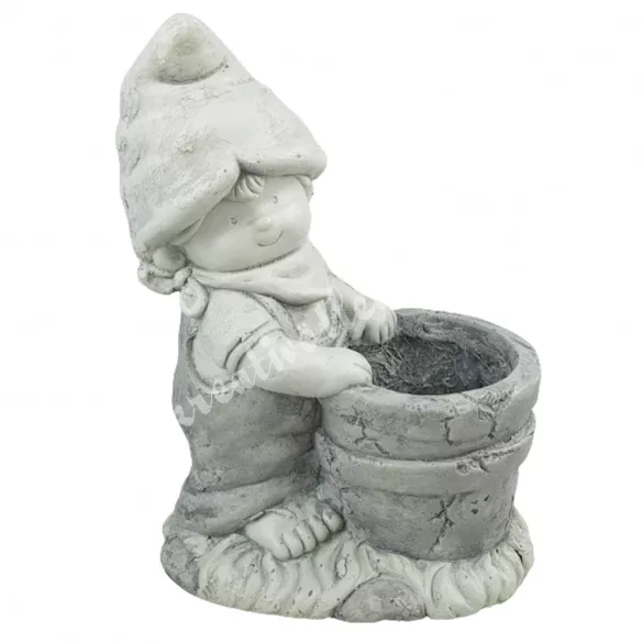 Kültéri kőkaspó, kendős kisfiúval, 27x36 cm