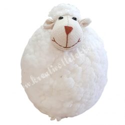 Textil fehér bárány, gyapjas, 14x17x19 cm