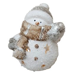 Kerámia mécsestartó havas hóember, 11x14 cm