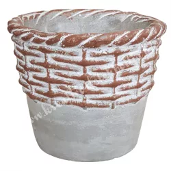 Beton kaspó, sötétbarna fonott mintával, 16,5x14 cm