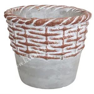 Beton kaspó, sötétbarna fonott mintával, 16,5x14 cm