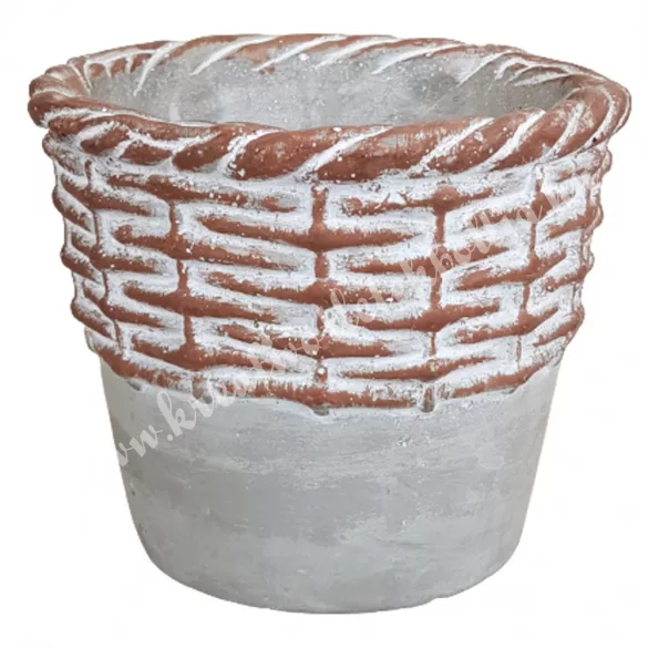 Beton kaspó, sötétbarna fonott mintával, 16,5x14 cm