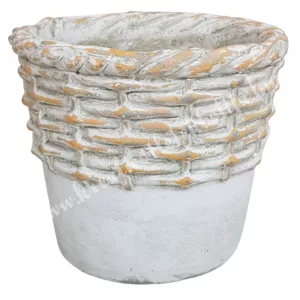 Beton kaspó, világosbarna fonott mintával, 20x18 cm