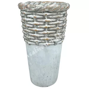 Beton kaspó, világosbarna fonott mintával, 13,5x24 cm