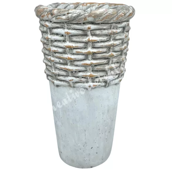 Beton kaspó, világosbarna fonott mintával, 13,5x24 cm