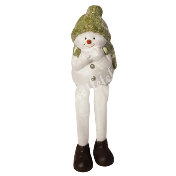 Lógó lábú hóember, flokkolt zöld sapkában, 5,5x16 cm