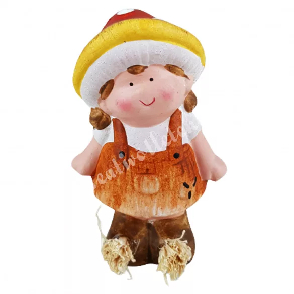 Kerámia kislány, gomba sapkában, 7x12 cm