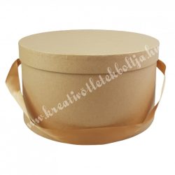 Kerek papírdoboz, kraft, szalaggal, 21x12 cm