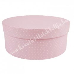 Kerek kalapdoboz, rózsaszín, fehér pöttyös, 17 cm