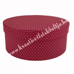 Kerek kalapdoboz, kármin, fehér pöttyös, 17 cm