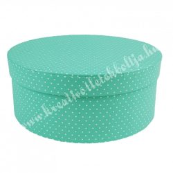 Kerek kalapdoboz, türkiz, fehér pöttyös, 15 cm