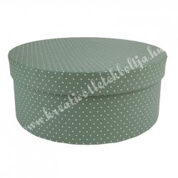 Kerek kalapdoboz, mohazöld, fehér pöttyös, 20 cm