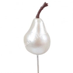 Betűzős körte, gyöngyház fehér, 3x6 cm